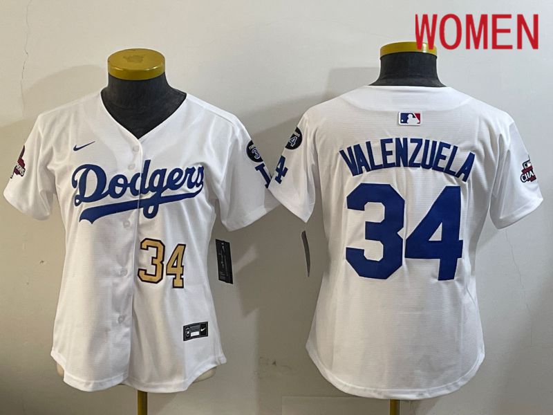 Women Los Angeles Dodgers 34 Valenzuela White Game 2024 Nike MLB Jersey style 12092